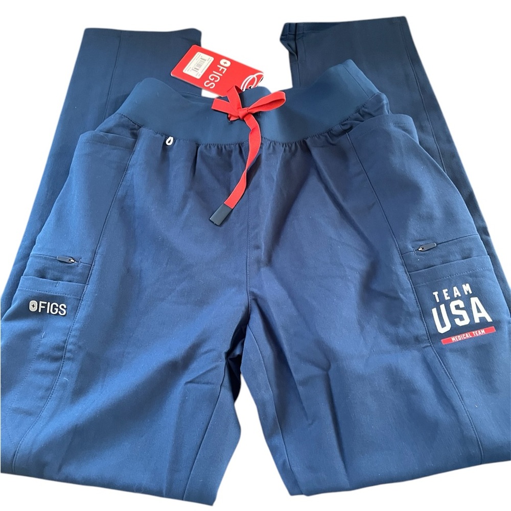 Figs Team USA Navy Blue Jumpsuit Pants with Red Drawstring women’s size XS